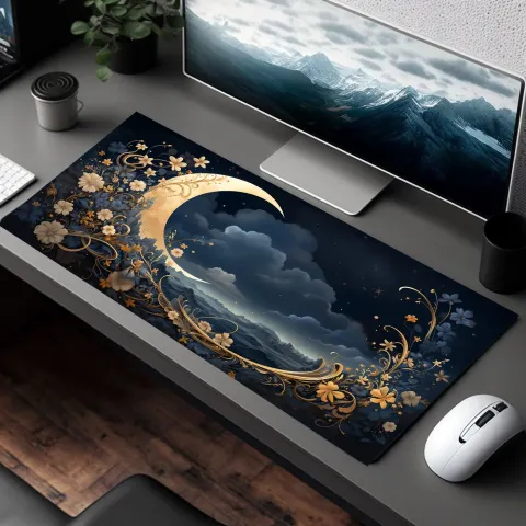 Crescent Moon and Wildflower Desk Mat