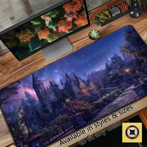 Celestial Sky and Fantasy Town Desk Mat