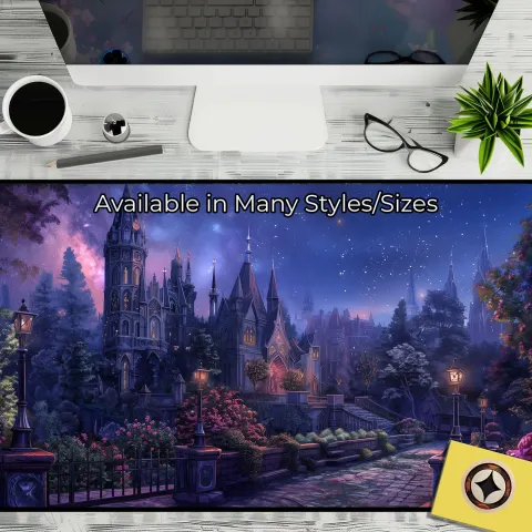 Celestial Sky and Fantasy Town Desk Mat, photograph 2