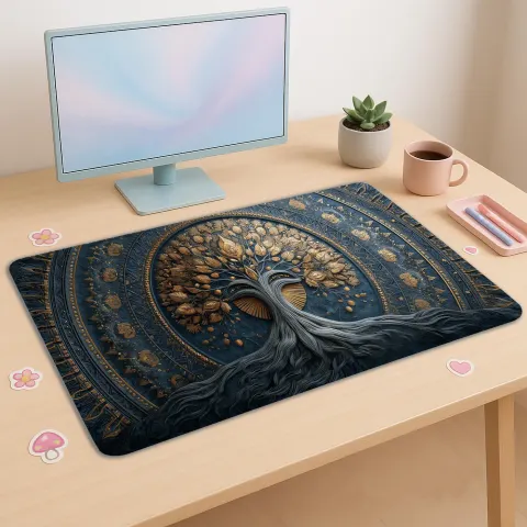 Celestial Tree of Gold and Blue Desk Mat, photograph 3