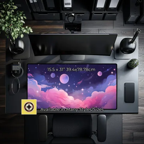 Pastel Pink and Purple Space Desk Mat, photograph 2