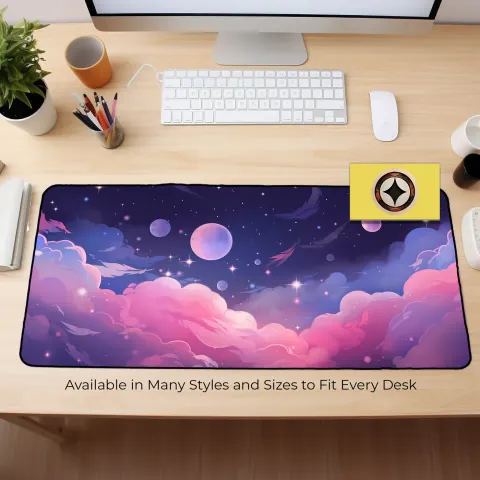 Pastel Pink and Purple Space Desk Mat, photograph 3