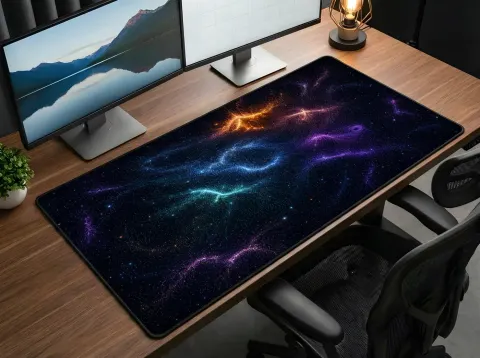 Cosmic Nebula Swirls Desk Mat, photograph 2