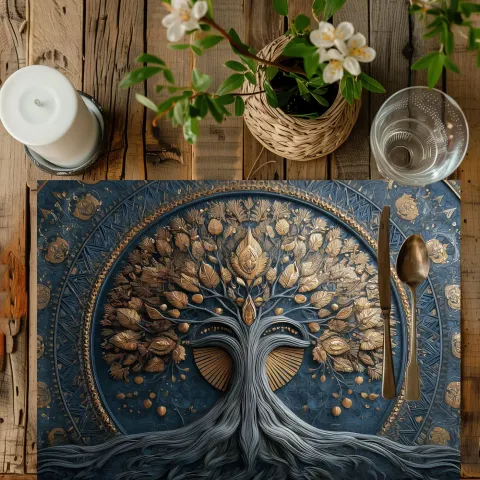 Celestial Tree of Gold and Blue Placemat