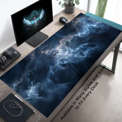 Blue and Gray Cosmic Wisps Desk Mat