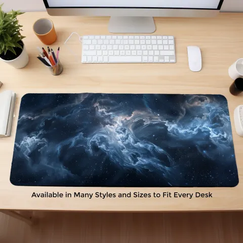Blue and Gray Cosmic Wisps Desk Mat, photograph 2