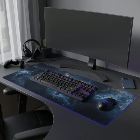 Blue and Gray Cosmic Wisps Desk Mat, photograph 3