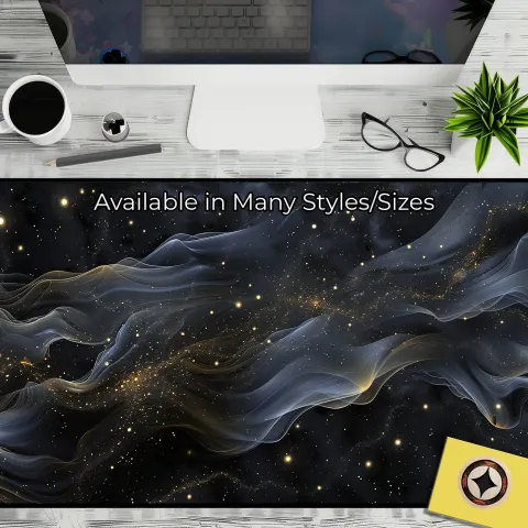 Black and Gold Cosmic Wisps Desk Mat, photograph 2