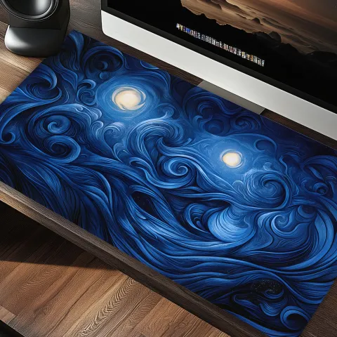Celestial Swirl Blue Night Desk Mat