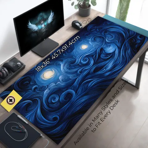 Celestial Swirl Blue Night Desk Mat, photograph 3