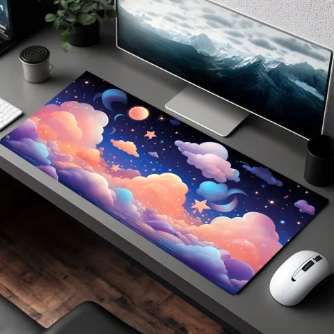 Pink Starry Sky and Clouds Desk Mat