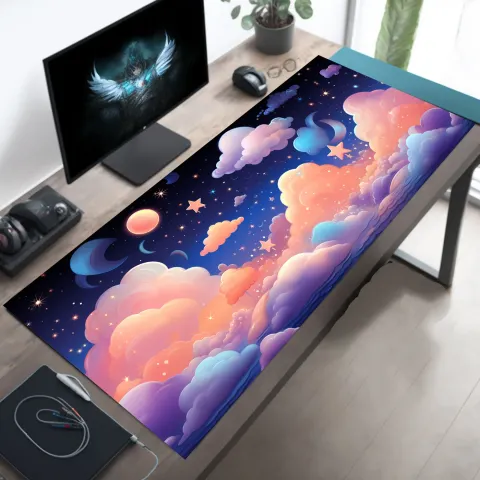 Pink Starry Sky and Clouds Desk Mat, photograph 2