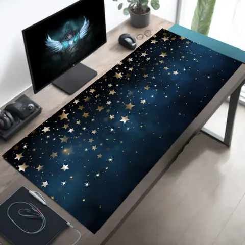 Blue Night Starry Sky Desk Mat