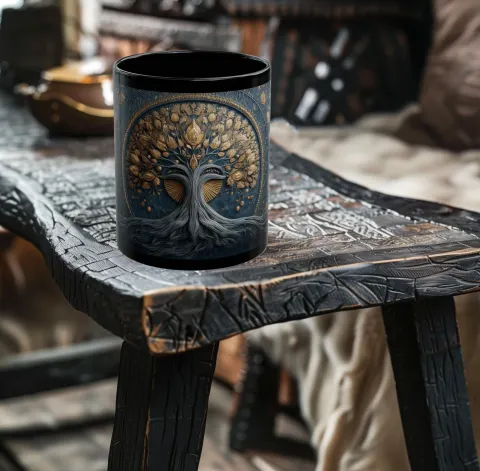 Celestial Tree of Gold and Blue Coffee Mug